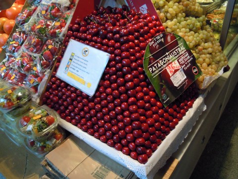 Stacked cherries at Mercado de San Miguel