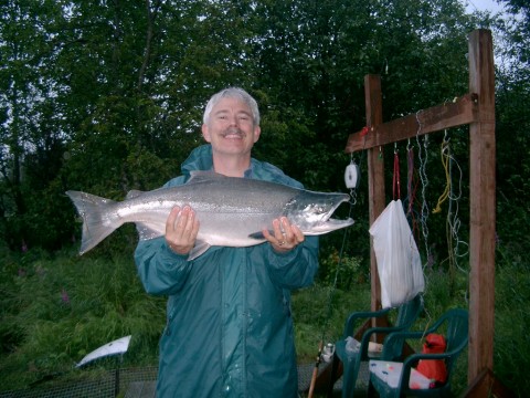 nice fish caught on a typical rainy day from the Kenai River