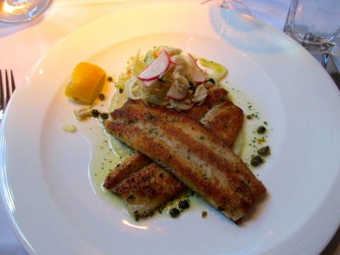 Cache-Cache Restaurant's  trout and shaved veggie salad.