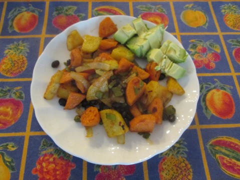 bi-colored sweet potato hash